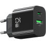 USAMS CC315 GaN rýchlonabíjací adaptér s portmi USB-C / USB-A - 25W - čierny
