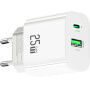 USAMS CC315 GaN rýchlonabíjací adaptér s portmi USB-C / USB-A - 25W - biely