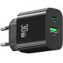 USAMS CC316 GaN rýchlonabíjací adaptér s portmi USB-C / USB-A - 30W - čierny