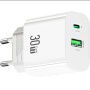 USAMS CC316 GaN rýchlonabíjací adaptér s portmi USB-C / USB-A - 30W - biely