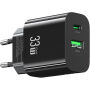USAMS CC317 GaN rýchlonabíjací adaptér s portmi USB-C / USB-A - 33W - čierny