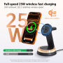 Q36-A Qi2 3v1 magnetický bezdrôtový stojan s lampou pre iPhone / Apple Watch / AirPods - 25W - čierny
