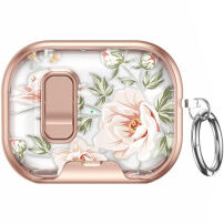 Obal so vzorom ruží, zapínaním a karabínou pre AirPods Pro 3 - ružovozlatý