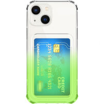 Dvojfarebný transparentný kryt s kapsou na kartu pre iPhone 13 - zelený