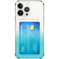 Dvojfarebný transparentný kryt s kapsou na kartu pre iPhone 13 Pro - svetlomodrý