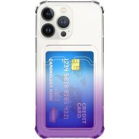 Dvojfarebný transparentný kryt s kapsou na kartu pre iPhone 13 Pro Max - fialový