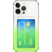 Dvojfarebný transparentný kryt s kapsou na kartu pre iPhone 13 Pro Max - zelený