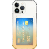 Dvojfarebný transparentný kryt s kapsou na kartu pre iPhone 13 Pro Max - žltý