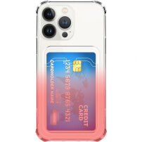 Dvojfarebný transparentný kryt s kapsou na kartu pre iPhone 13 Pro Max - červený