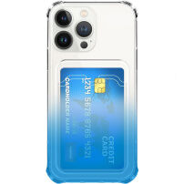 Dvojfarebný transparentný kryt s kapsou na kartu pre iPhone 13 Pro Max - modrý