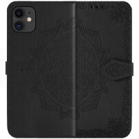 Flipové puzdro s reliéfom mandal a ornamentov pre iPhone 11 – čierne