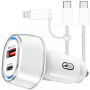 P78 sada autonabíjačky s portmi USB-C / USB-A a kábla USB-C na USB-C / Lightning - 55W - 1 m - biela