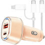P78 sada autonabíjačky s portmi USB-C / USB-A a kábla USB-C na USB-C / Lightning - 55W - 1 m - ružová