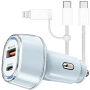 P78 sada autonabíjačky s portmi USB-C / USB-A a kábla USB-C na USB-C / Lightning - 55W - 1 m - modrá