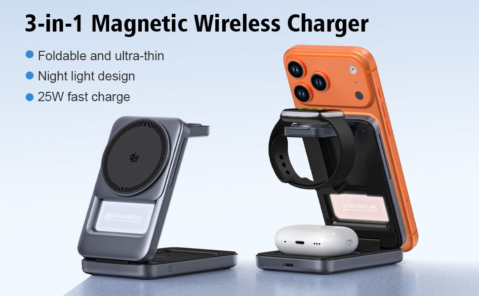 Q29 Qi2.2 3v1 skladací magnetický bezdrôtový stojan pre iPhone / Apple Watch / AirPods - 25W - biely