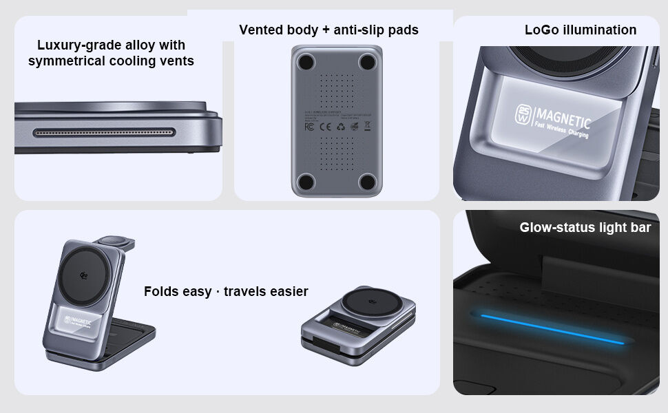 Q29 Qi2.2 3v1 skladací magnetický bezdrôtový stojan pre iPhone / Apple Watch / AirPods - 25W - biely