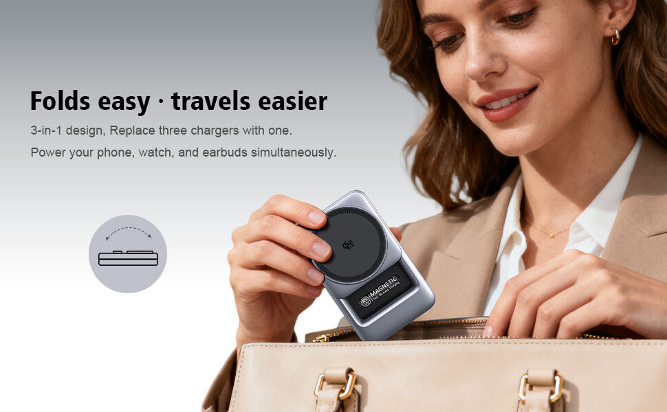 Q29 Qi2.2 3v1 skladací magnetický bezdrôtový stojan pre iPhone / Apple Watch / AirPods - 25W - biely