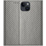 Flipové puzdro so vzorom karbónových vlákien pre iPhone 14 - sivé