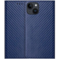 Flipové puzdro so vzorom karbónových vlákien pre iPhone 14 Plus - modré