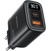 Yesido YC121 GaN rýchlonabíjací adaptér s portmi USB-C / USB-A - 30W - čierny