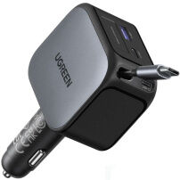 UGREENEC604 sada autonabíjačky s portami 2x USB-C/USB-A a výsuvného kábla USB-C - 145W - 70 cm - šedá