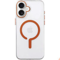 Transparentný kryt z tvrdého plastu s oranžovým MagSafe pre iPhone 16 - číry