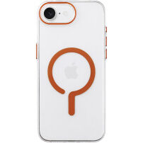 Transparentný kryt z tvrdého plastu s oranžovým MagSafe pre iPhone 16e / 17e - číry