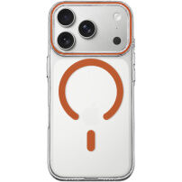 Transparentný kryt z tvrdého plastu s oranžovým MagSafe pre iPhone 17 Pro Max / 18 Pro Max - číry