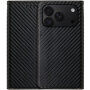 Flipové púzdro so vzorom karbónových vlákien pre iPhone 17 Pro / 18 Pro - čierne