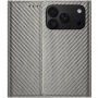 Flipové púzdro so vzorom karbónových vlákien pre iPhone 17 Pro / 18 Pro - sivé