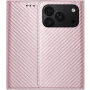 Flipové púzdro so vzorom karbónových vlákien pre iPhone 17 Pro / 18 Pro - ružové