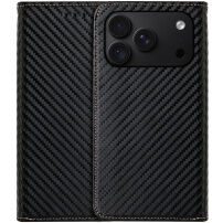 Flipové púzdro so vzorom karbónových vlákien pre iPhone 17 Pro Max / 18 Pro Max - čierne