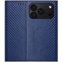 Flipové púzdro so vzorom karbónových vlákien pre iPhone 17 Pro Max / 18 Pro Max - tmavomodré