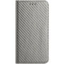Flipové púzdro so vzorom karbónových vlákien pre iPhone 17 Pro Max / 18 Pro Max - sivé