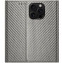 Flipové púzdro so vzorom karbónových vlákien pre iPhone 16 Pro Max - sivé