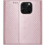 Flipové púzdro so vzorom karbónových vlákien pre iPhone 16 Pro Max - ružové