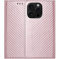 Flipové púzdro so vzorom karbónových vlákien pre iPhone 16 Pro Max - ružové