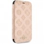 Guess Debossed Peony flipové puzdro pre iPhone XR – béžové