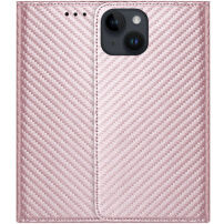 Flipové púzdro so vzorom karbónových vlákien pre iPhone 15 - ružové