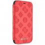 Guess Debossed Peony flipové puzdro pre iPhone XR – červené