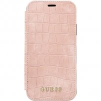 Guess kryt so štruktúrou krokodílej kože pre iPhone X/XS – svetloružový
