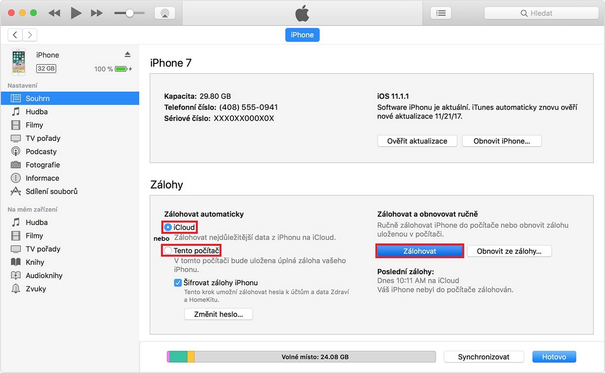 iPhone - záloha iTunes