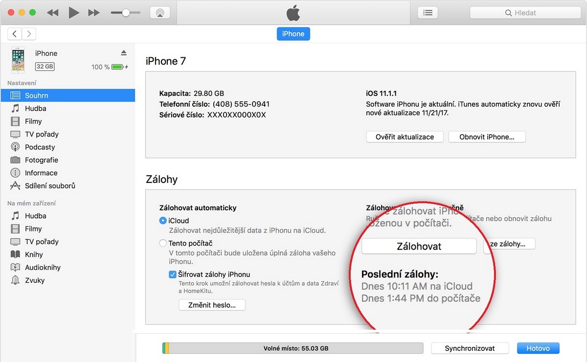 iPhone - zálohování cez iTunes